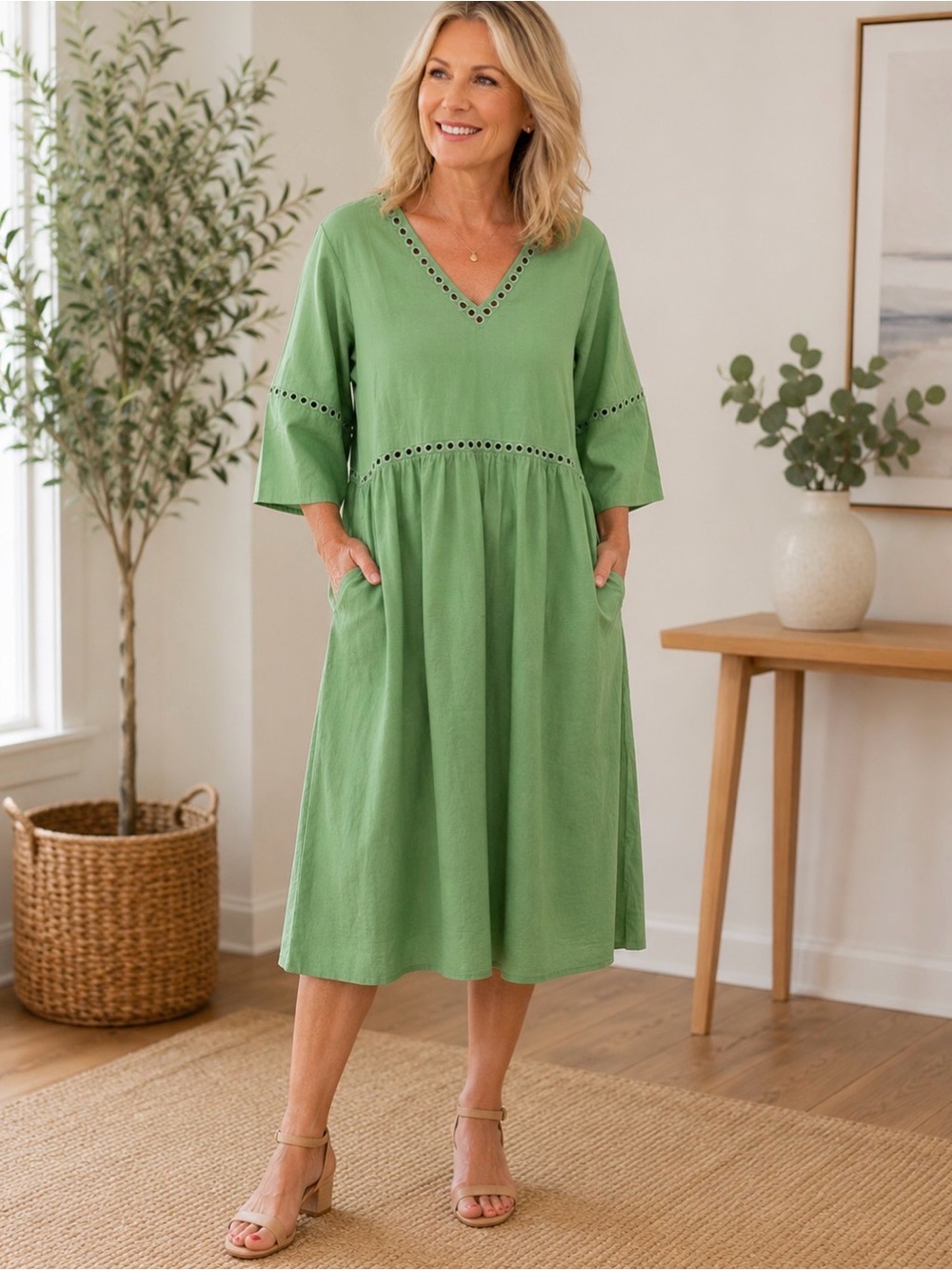 Green Cotton Dress L